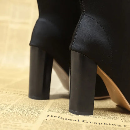 New Knitting Stretch High Heels Fashionable Ankle Boot