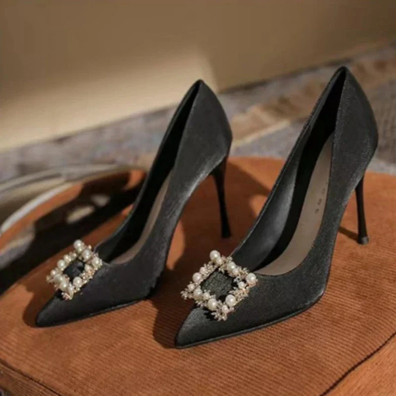Casual Fashion Pearl Wedding Square Rhinestone High Heel