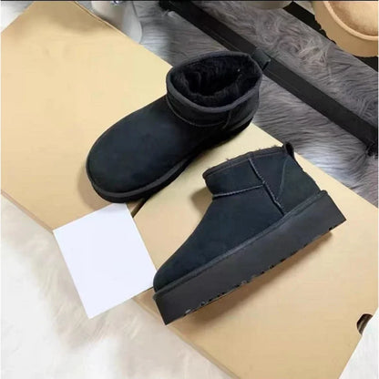 New Winter Women Short Plush Warm Snow Boots Flats Casual Shoes Suede Fur Chelsea Ankle Boots Platform Ladies Shoes Botas Muj