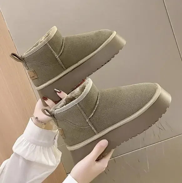 New Winter Women Short Plush Warm Snow Boots Flats Casual Shoes Suede Fur Chelsea Ankle Boots Platform Ladies Shoes Botas Muj