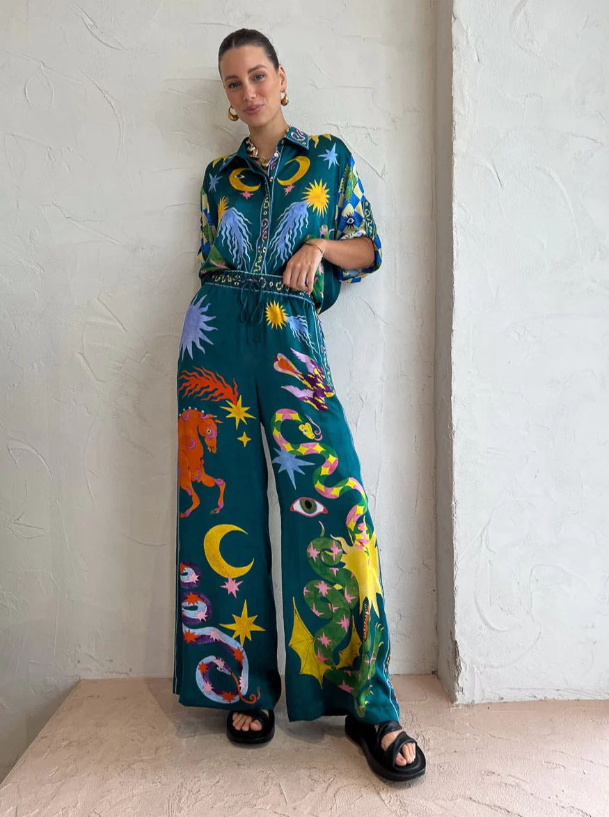 Summer Street Hipster Printed Shirt Trousers Two Piece Set Amplified craft