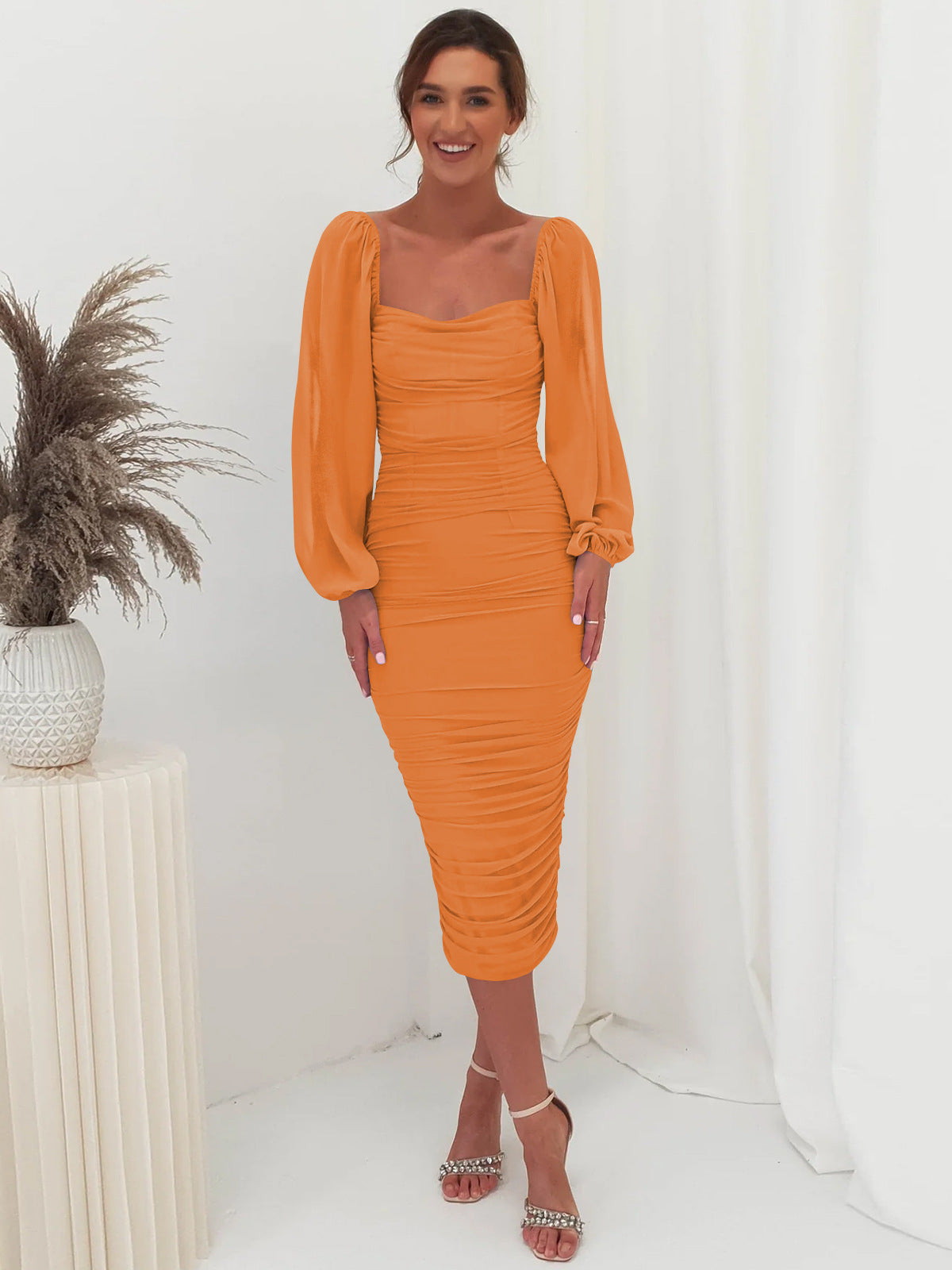 Lace Stitching Dress Toast Dress Square Collar Split Dress One Step Dress Light Dress Bridesmaid Dress