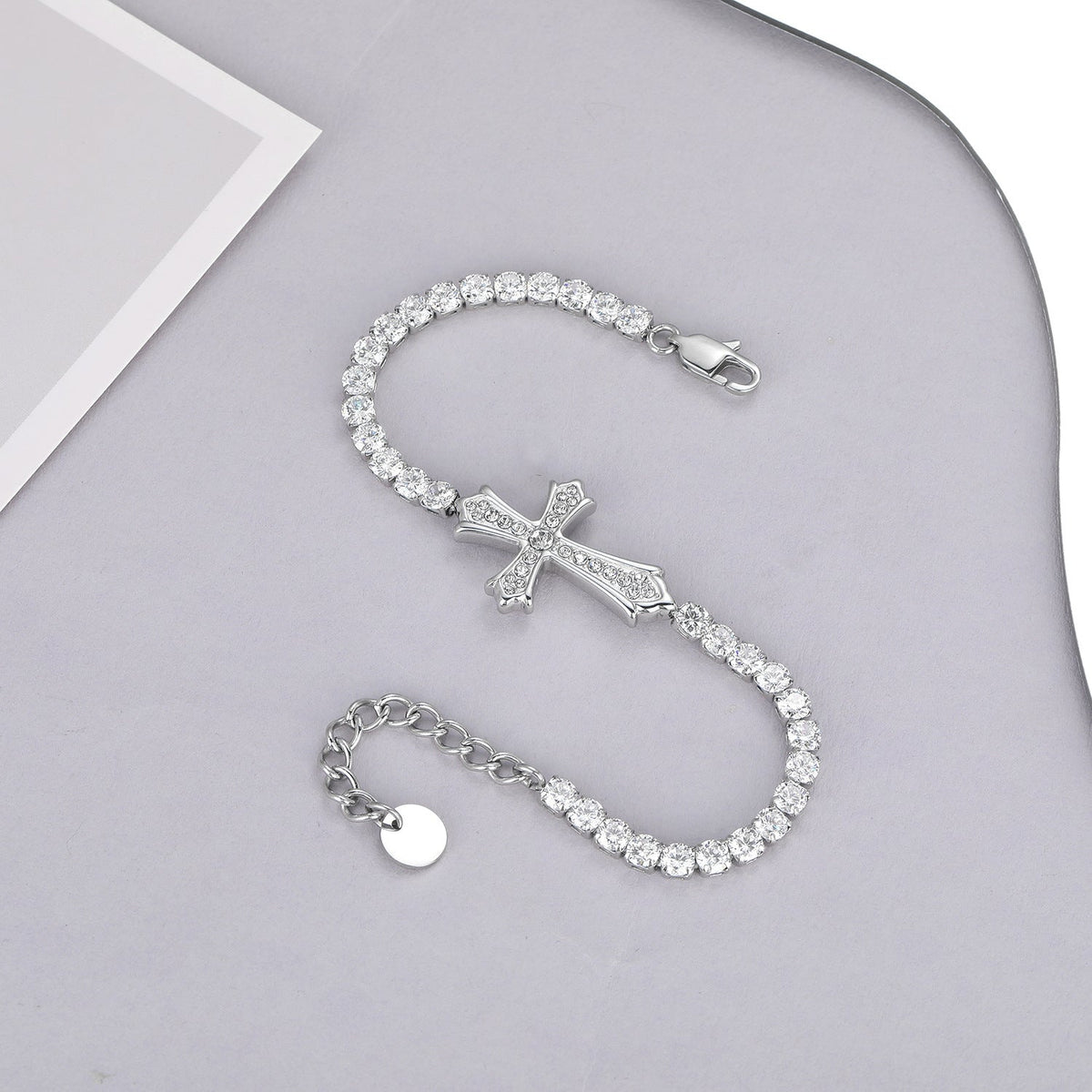 Sparkly Full Zircon Cross Titanium Steel Fadeless Chain Bracelet
