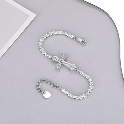 Sparkly Full Zircon Cross Titanium Steel Fadeless Chain Bracelet