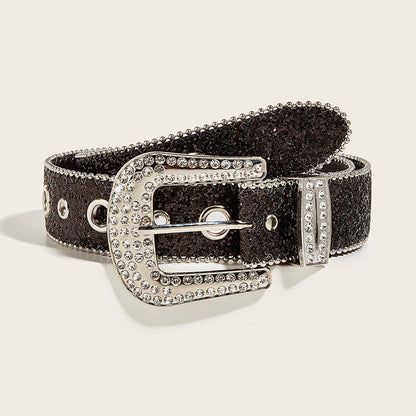 Rhinestone Sequin Wide Denim Belt