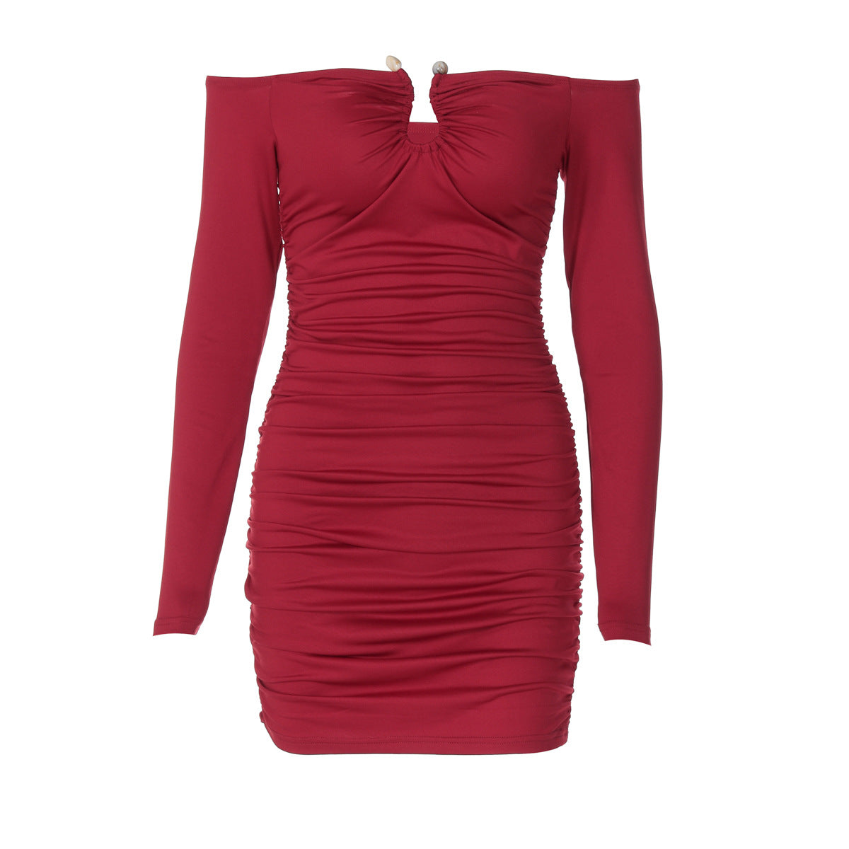 Women Sexy Tube Top off Neck Pleated Waist Tight Slimming Tight Hip Bag Dress