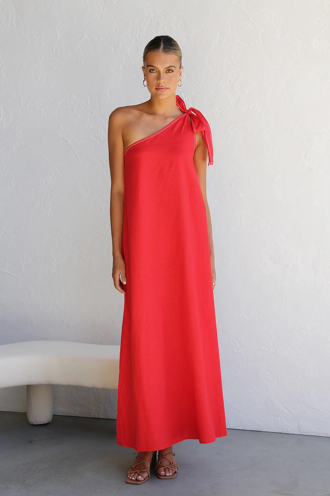 Summer Halter One Shoulder Lace up Elegant Solid Color Maxi Dress Dress Women