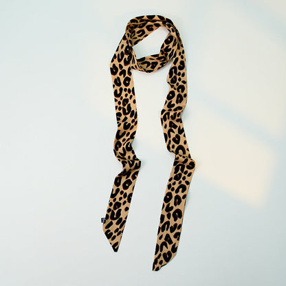 Leopard Print Skinny Long Neck Tie Ribbon Scarf