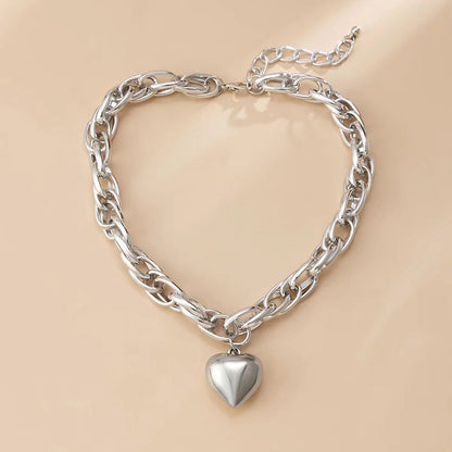 Hollow Out Chunky O Ring Heart Pendant Statement Necklace
