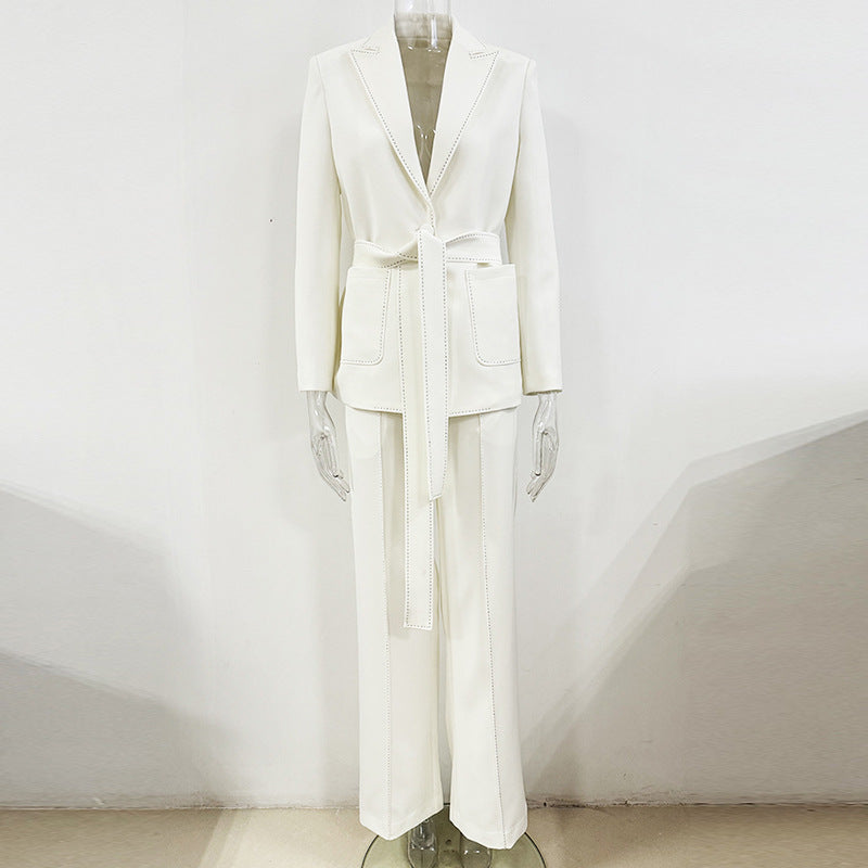 Star Beading Decorative Series Belt Work Pant Suit Two Pieces Set