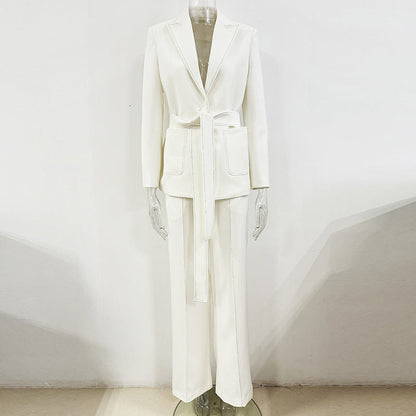 Star Beading Decorative Series Belt Work Pant Suit Two Pieces Set