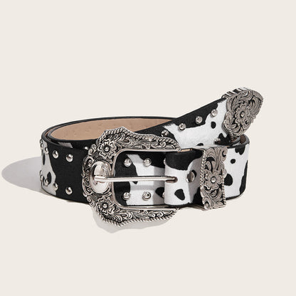 Retro Cow Print Chic Statement Belt