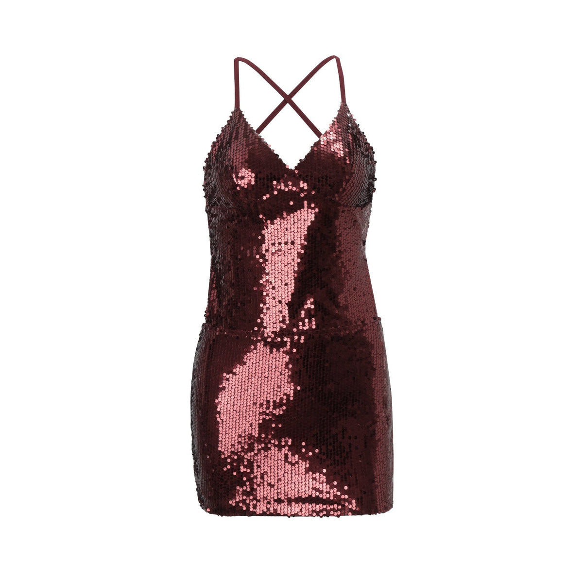 Sequin Deep V-Neck Spaghetti Strap Bodycon Mini Dress