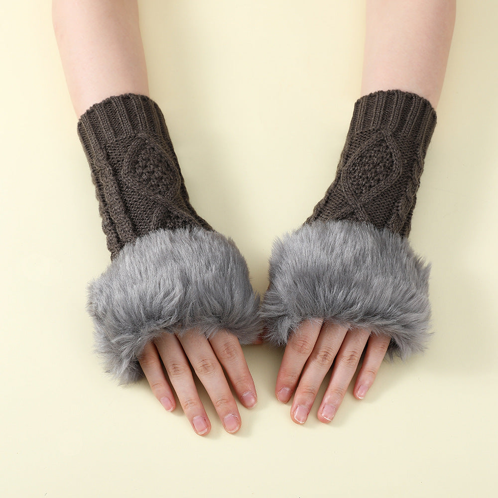 Faux Fur Knit Diamond Pattern Gloves