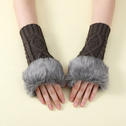 Faux Fur Knit Diamond Pattern Gloves