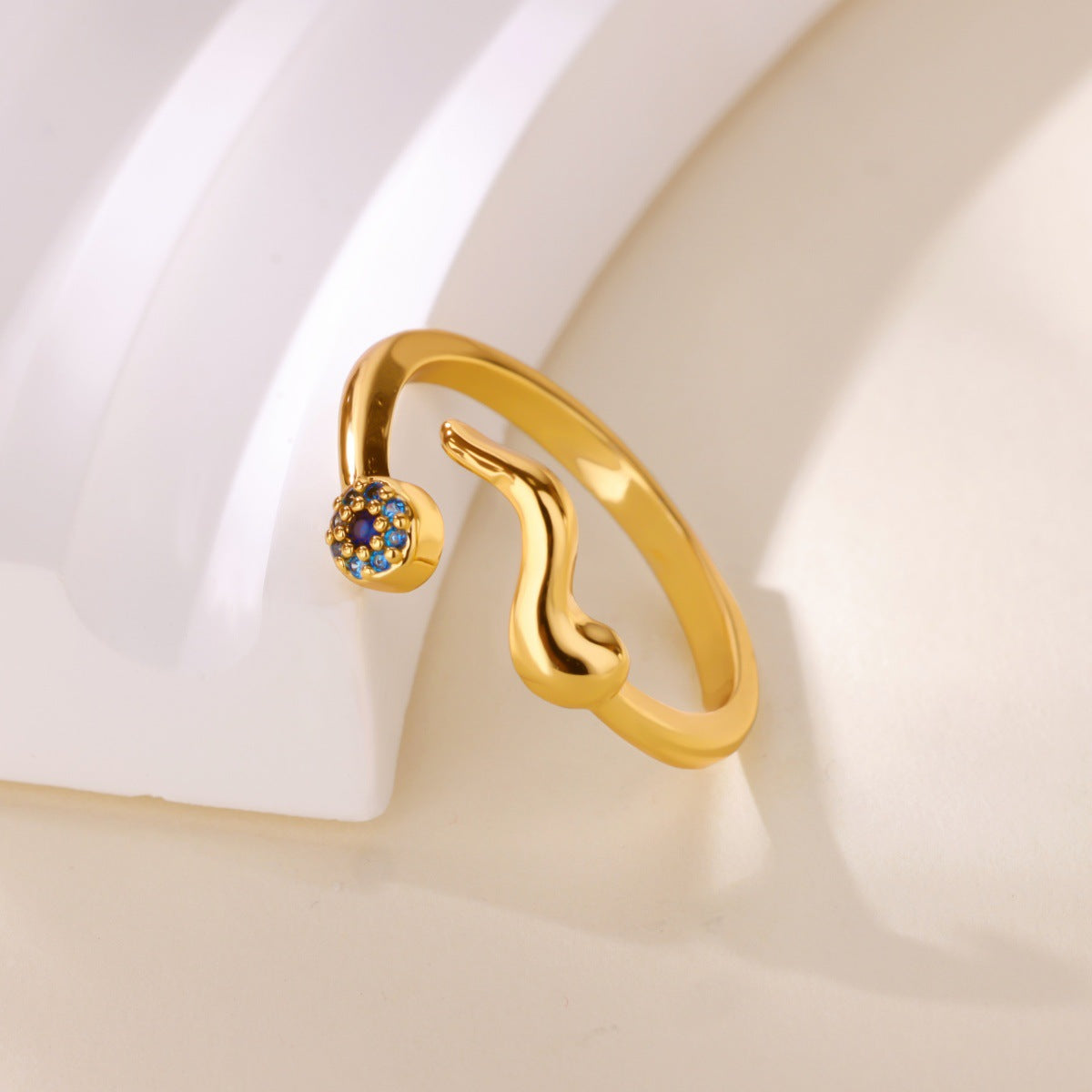 Wavy Evil Eye Open Geometric Zirconia Ring