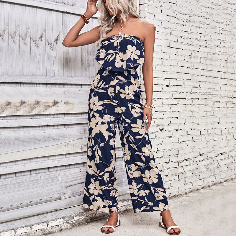Summer Women Clothing Printed Tight Red Jumpsuit