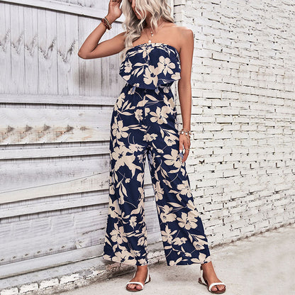 Summer Women Clothing Printed Tight Red Jumpsuit