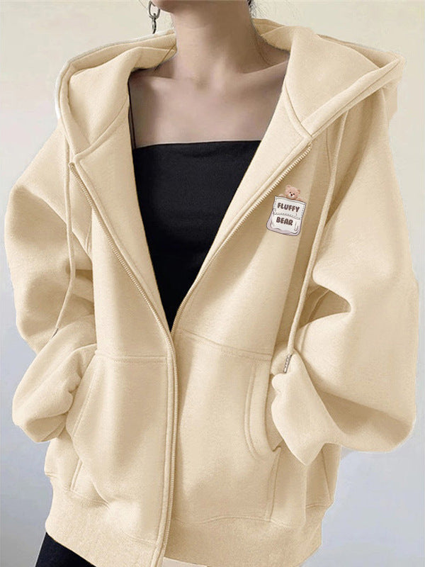 Fleece Lined Zip Printed Baseball Hoodie