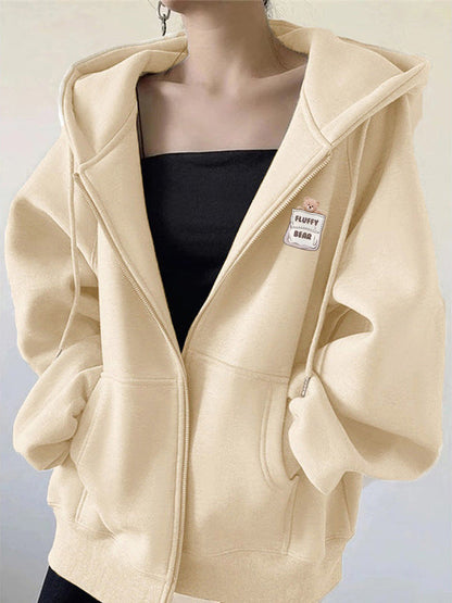 Fleece Lined Zip Printed Baseball Hoodie