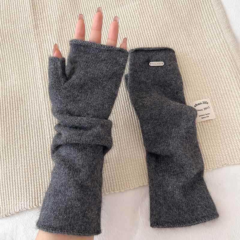 Long Raccoon Fur Knit Fingerless Gloves