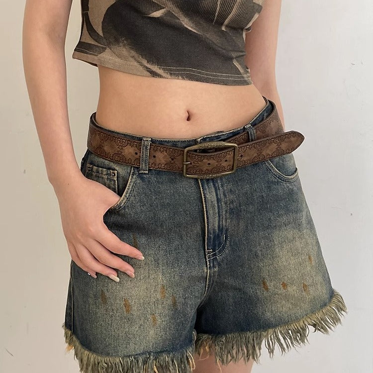 Vintage Embossed Leather Waist Belt