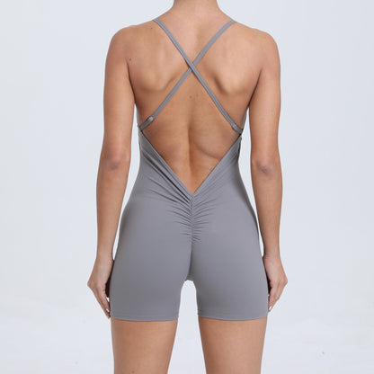 Quick Drying Nude Feel Sports One Piece One Piece Beauty Back Running Fitness Clothes Tight Yoga Jumpsuit