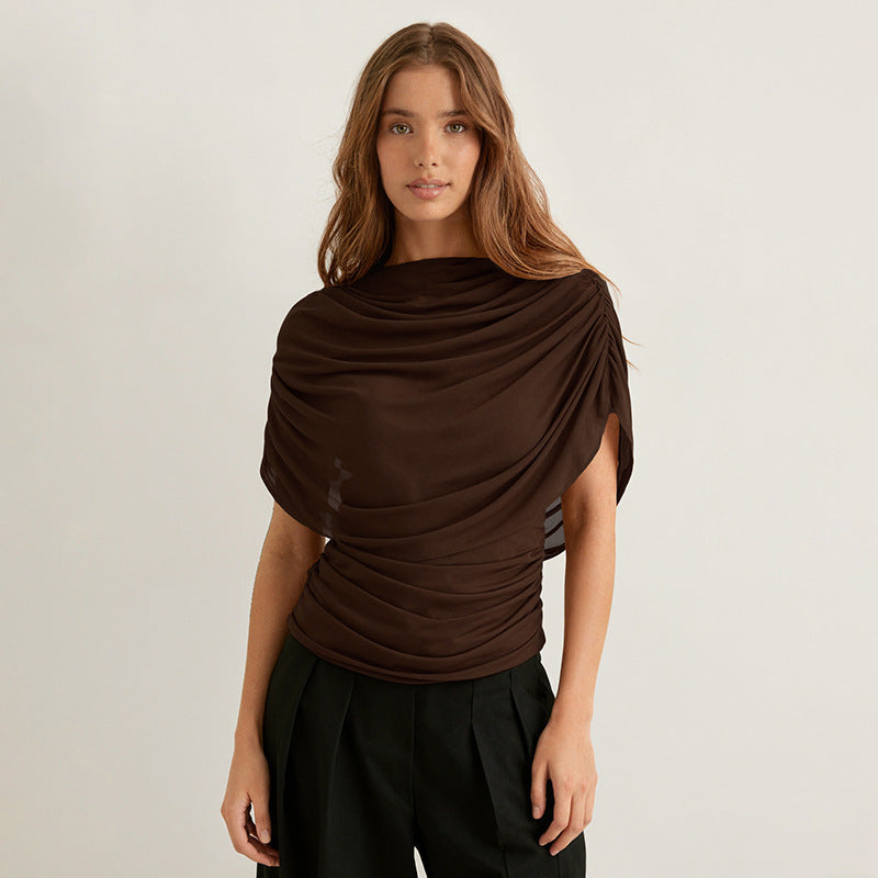 Scarf Neck Draped Sleeveless Bodycon Cropped Tee