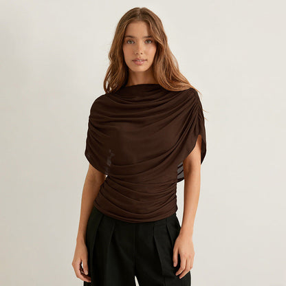 Scarf Neck Draped Sleeveless Bodycon Cropped Tee
