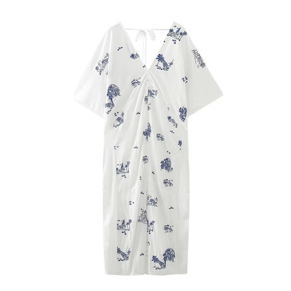 Summer Wind Women Embroidered Long Shirt Dress
