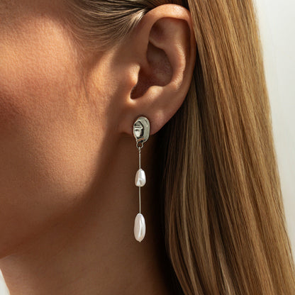 Retro Irregular Faux Pearl Long Metal Geometric Earrings