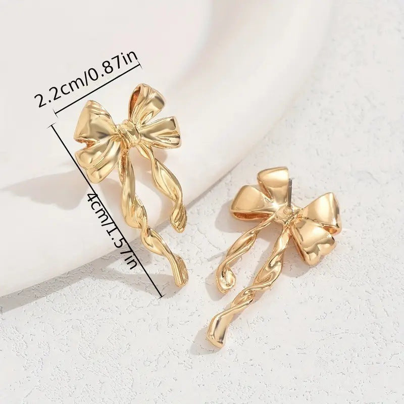 Elegant Golden Bow Dangle Earrings
