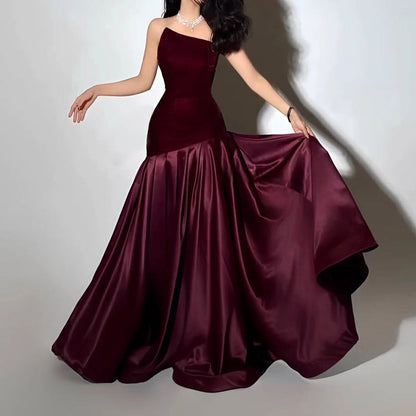 Elegant Socialite Tube Top Dress Maxi Dress Early Spring Irregular Asymmetric Stitching Design Maxi Dress Women