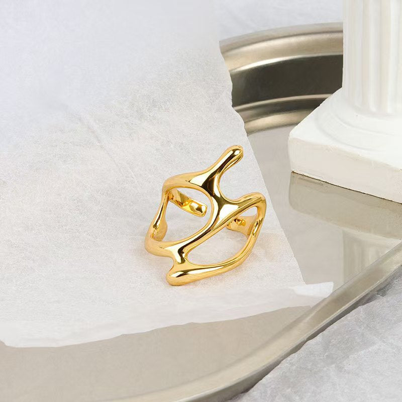 Hollow Geometric Irregular Open Knuckle Ring
