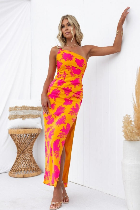 Summer Fashionable Elegant off Shoulder Tight Side Split Backless Dress