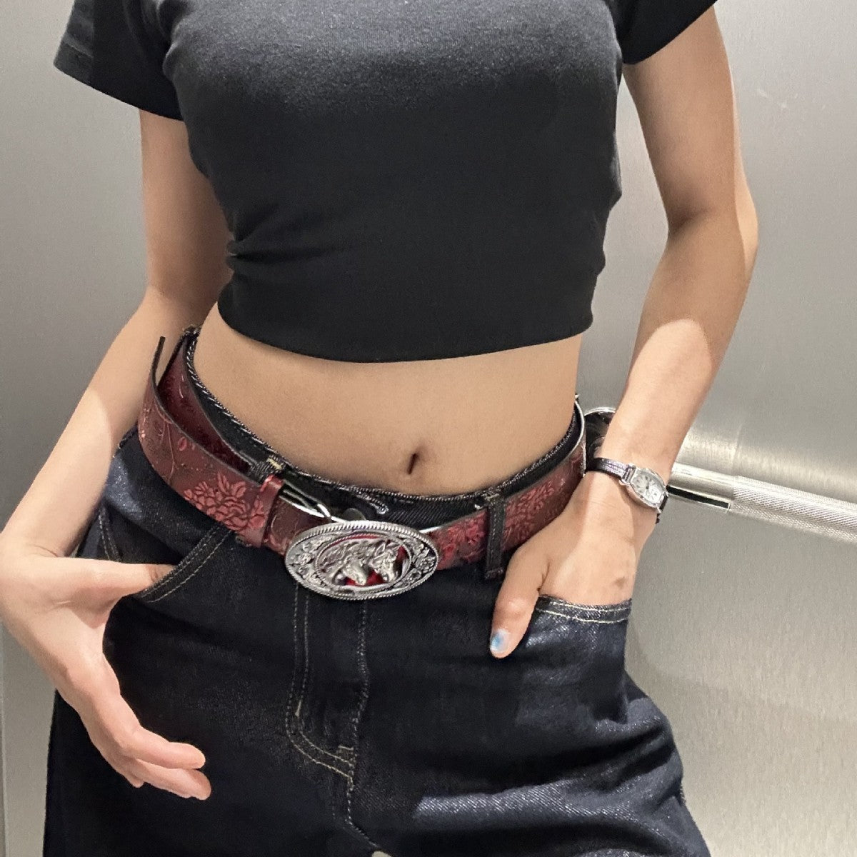 Wild Horse Buckle Embossed Belt