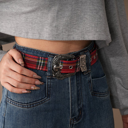 Distressed Denim Pattern Metal Belt