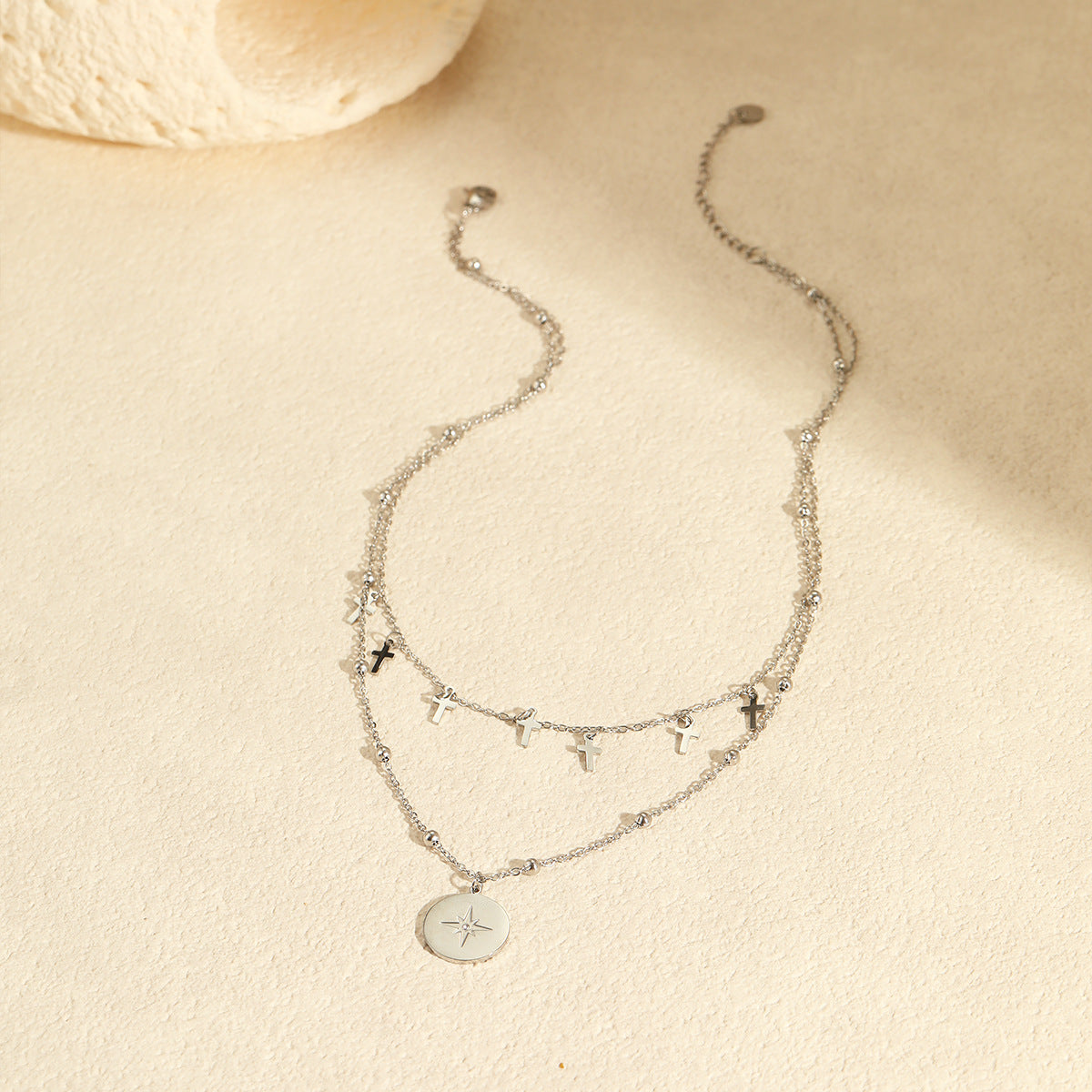 Vintage Double Strand Cross Pendant Necklace