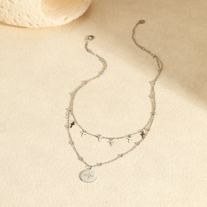 Vintage Double Strand Cross Pendant Necklace