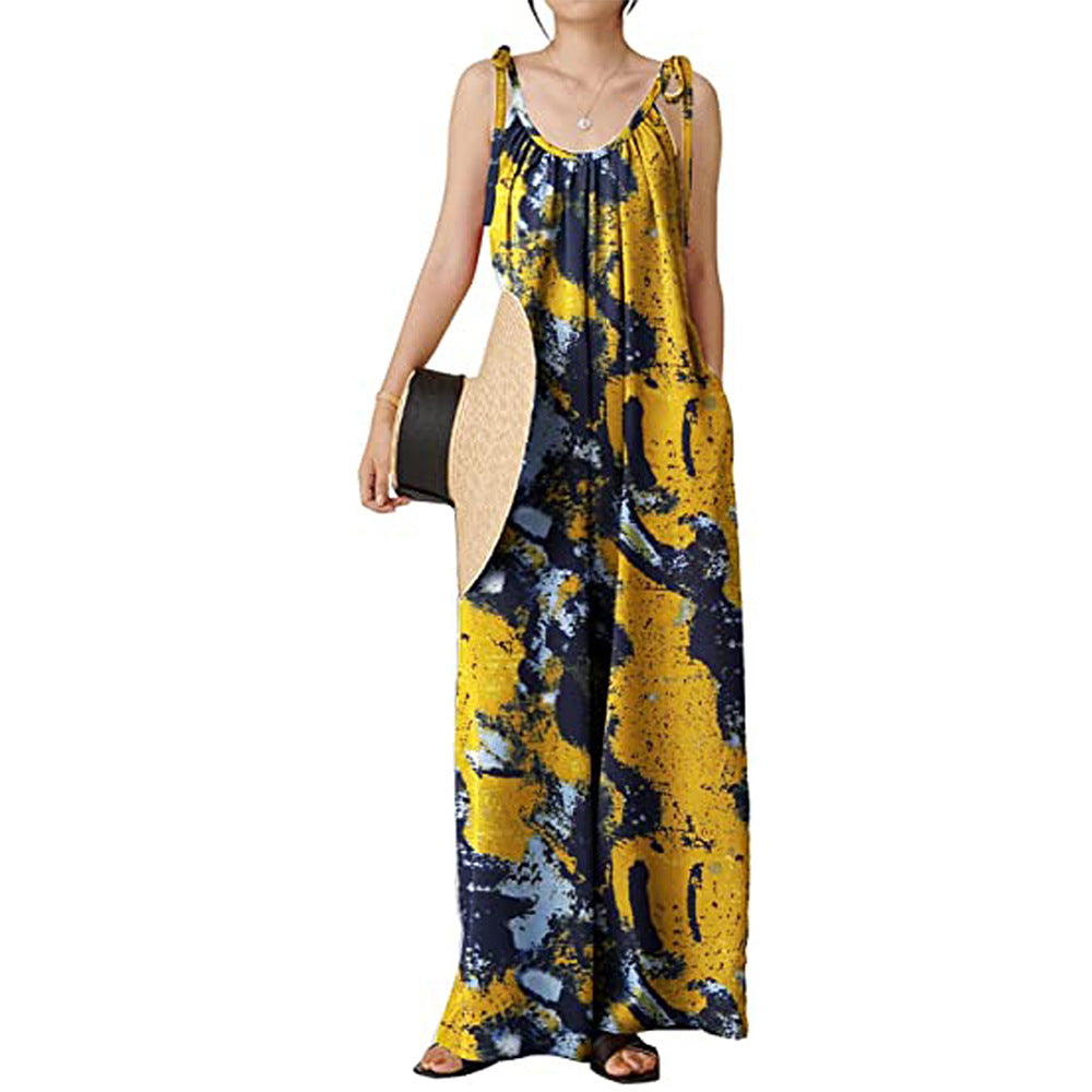 Summer Women Clothing Printed Sling Loose Casual Jumpsuit