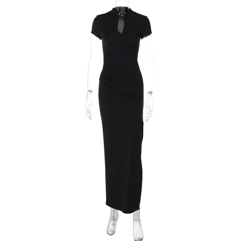 Summer Women Clothing Chinese Cheongsam Slit Waist Slimming Maxi Dress
