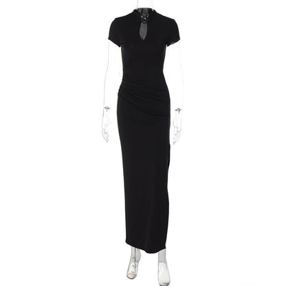 Summer Women Clothing Chinese Cheongsam Slit Waist Slimming Maxi Dress