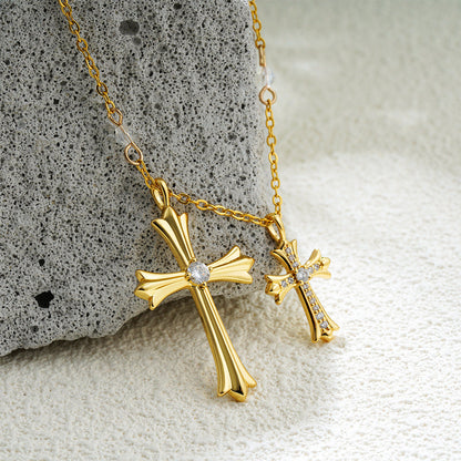 Hip Hop Style Bead Chain Cross Pendant Zirconia Necklace