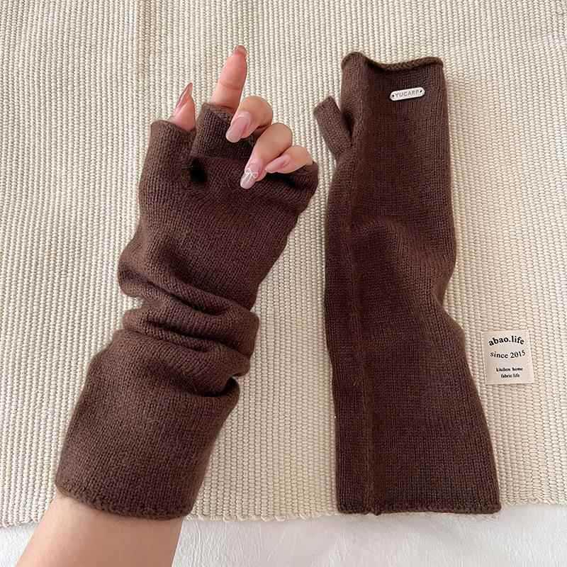 Long Raccoon Fur Knit Fingerless Gloves