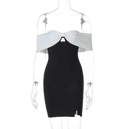 Spring off Neck Sexy Contrast Color Tube Top Elegant Dress Slim Fit Dress Women