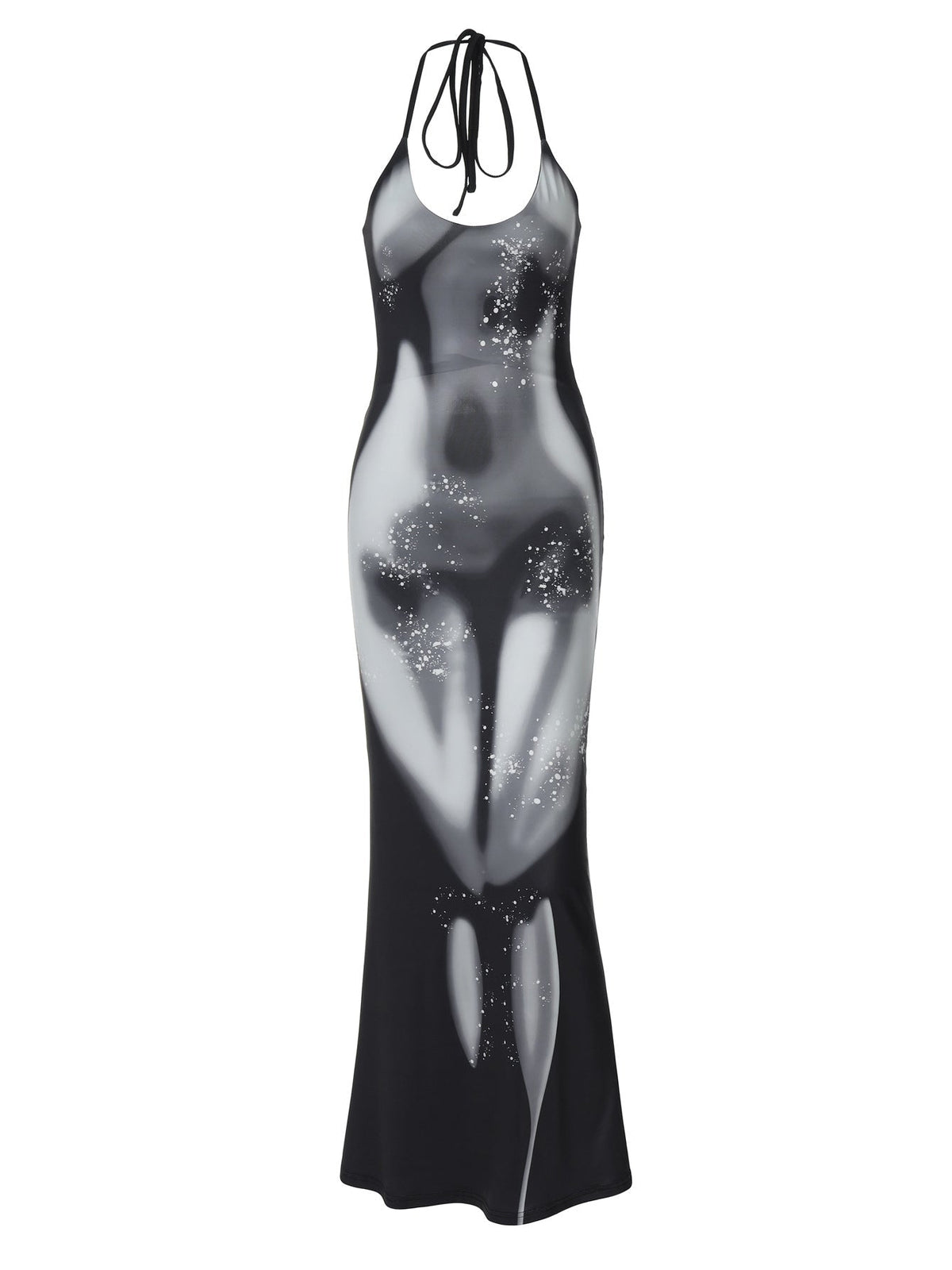 Halter Neck Trompe L'Oeil Body Print Water Droplet Maxi Dress