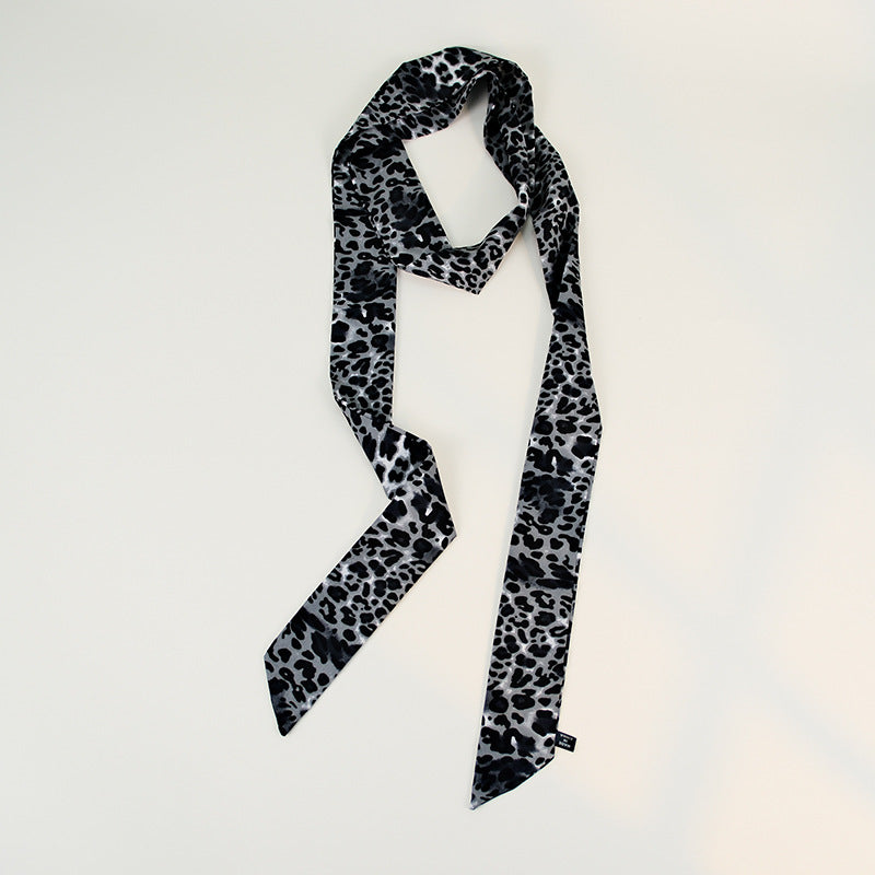 Leopard Print Skinny Long Neck Tie Ribbon Scarf