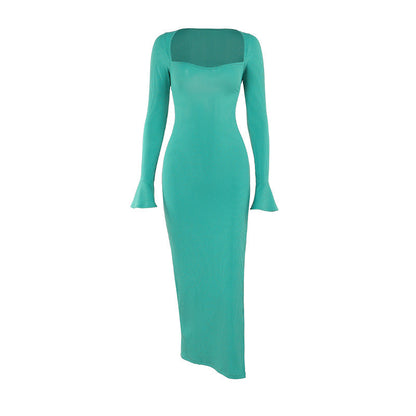 Autumn Sexy Maxi Dress Fashionable Elegant Slim Fit Lace up Long Sleeve Dress Women