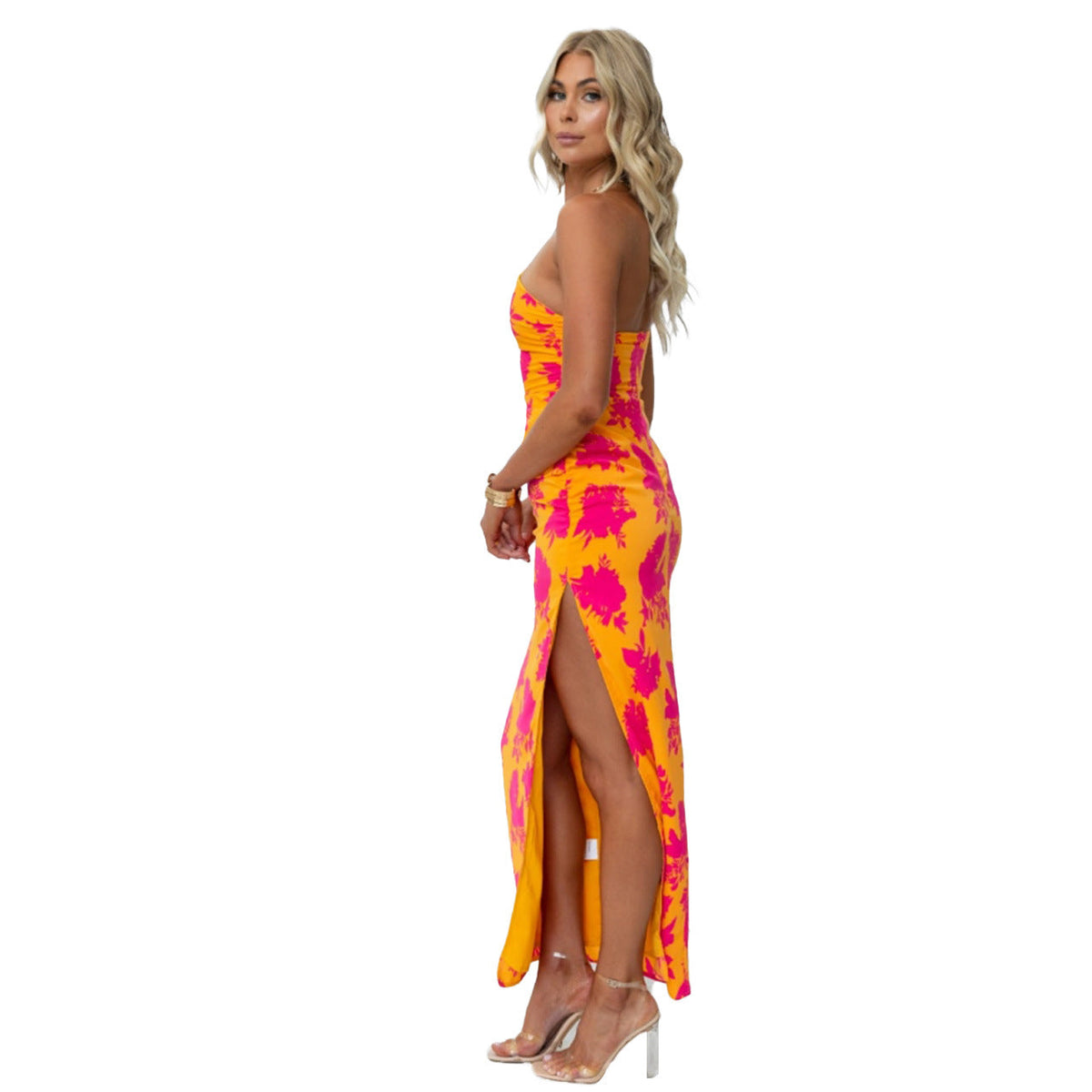 Summer Fashionable Elegant off Shoulder Tight Side Split Backless Dress