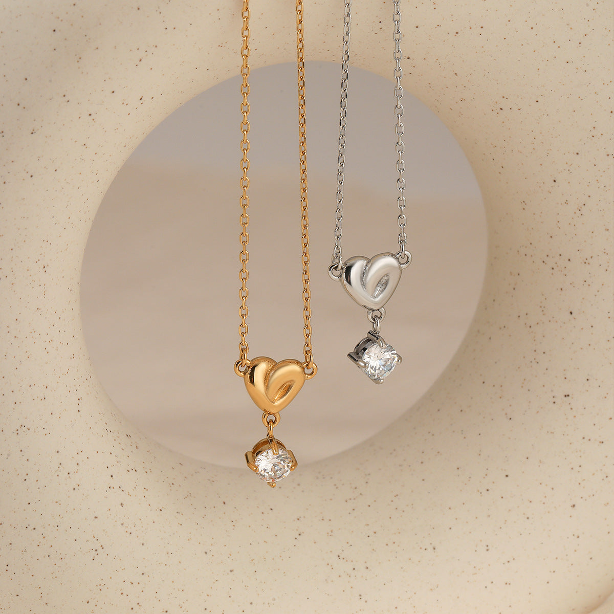 Heart Shape Zirconia Pendant Stainless Steel Necklace